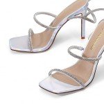 DREAM PAIRS Silver High Heels Stilletos Heels for Women Strappy Gladiator Sexy Square Toe Heels Open Toe Heels Dressy Pumps Sandals Size 8 SDHS2239W
