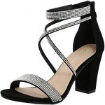 TOP Moda Rosa-66 Ankle Strap Dressy High Heel Sandal, Non-slip Sole, For Wedding, Party, Prom, Evening Wear, or Any Occasion, Sleek Style Block Heel Sandals, Black Nubuck, 7.5