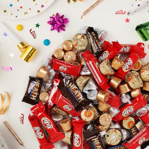 Assorted Chocolate Mix Candy Variety Pack for Kids and Party Favors - Bulk Individually Wrapped Reeses Miniature Cups, KitKat, Hersheys Kisses, Rolo, and Heath Candy Mini Assortment, 220 Pieces, 5LB