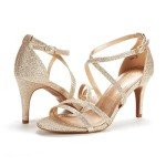DREAM PAIRS Women's Gigi Fashion Stilettos Open Toe Pump Heel Sandals,Size 7.5,Gold/Glitter,Gigi