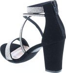 TOP Moda Rosa-66 Ankle Strap Dressy High Heel Sandal, Non-slip Sole, For Wedding, Party, Prom, Evening Wear, or Any Occasion, Sleek Style Block Heel Sandals, Black Nubuck, 7.5