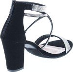 TOP Moda Rosa-66 Ankle Strap Dressy High Heel Sandal, Non-slip Sole, For Wedding, Party, Prom, Evening Wear, or Any Occasion, Sleek Style Block Heel Sandals, Black Nubuck, 7.5