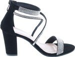 TOP Moda Rosa-66 Ankle Strap Dressy High Heel Sandal, Non-slip Sole, For Wedding, Party, Prom, Evening Wear, or Any Occasion, Sleek Style Block Heel Sandals, Black Nubuck, 7.5