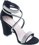 TOP Moda Rosa-66 Ankle Strap Dressy High Heel Sandal, Non-slip Sole, For Wedding, Party, Prom, Evening Wear, or Any Occasion, Sleek Style Block Heel Sandals, Black Nubuck, 7.5