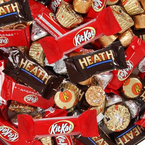 Assorted Chocolate Mix Candy Variety Pack for Kids and Party Favors - Bulk Individually Wrapped Reeses Miniature Cups, KitKat, Hersheys Kisses, Rolo, and Heath Candy Mini Assortment, 220 Pieces, 5LB