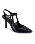Coutgo Womens High Heels Pointed Toe Ankle Strap Pumps Patent Leather Sexy Stiletto Office Wedding Dress Shoes, Black, Size 8.5