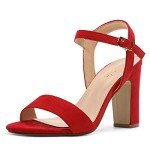 DREAM PAIRS Women's Chunky Heels Open Toe Ankle Strap High Block Comfy Dress Heel Sandals Pumps Shoes,Size 9,RED/Suede,Gisela-1
