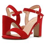 DREAM PAIRS Women's Chunky Heels Open Toe Ankle Strap High Block Comfy Dress Heel Sandals Pumps Shoes,Size 9,RED/Suede,Gisela-1