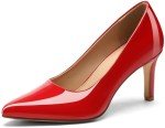 DOBOLIN Women's Heels Pointed Toe Pumps Closed Toe High Heels Stiletto Comfortable Business Heels 3-Inch Wedding Party Dress Shoes Red Patent Size 7.5