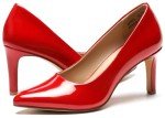 DOBOLIN Women's Heels Pointed Toe Pumps Closed Toe High Heels Stiletto Comfortable Business Heels 3-Inch Wedding Party Dress Shoes Red Patent Size 7.5
