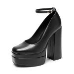DREAM PAIRS Women's Platform High Heels Closed Toe Chunky Block Pumps Square Toe Ankle Strap Dress Fashion Party Y2K Shoes,Size 8,Black-PU,SDPU2471W