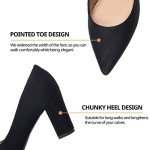 Heel The World Black Pumps for Women High Chunky Block Closed Toe Heels,Slip On Pointed Toe Work Dress Office Wedding Party Pumps Shoes,Size 7