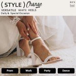 IDIFU White Heels High Chunky Block Heels Square Open Toe Ankle Strap Heeled Sandals Wedding Bridal Prom Dressy Comfortable Sexy Trendy Bride Bridesmaid Dress Shoes Cute Thick Heels(White Pu, 8)