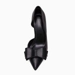 Womens Bow Heels Closed Pointed Toe Dress Shoes Stiletto Slip on Wedding Pumps Black