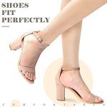 Ankis Nude Heels for Women Open Toe Ankle Strap Chunky Heel Pump Sandals Evening Dress Party Wedding Strappy Buckle Sandals Standard Size 2.75 Inches Tall Thick Heel Design