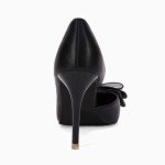 Womens Bow Heels Closed Pointed Toe Dress Shoes Stiletto Slip on Wedding Pumps Black