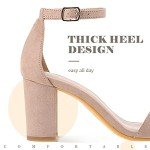 Ankis Nude Heels for Women Open Toe Ankle Strap Chunky Heel Pump Sandals Evening Dress Party Wedding Strappy Buckle Sandals Standard Size 2.75 Inches Tall Thick Heel Design
