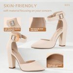 IDIFU Women's IN4 Pedazo High Block Heels Pumps Pointed Closed Toe Ankle Strap Dress Wedding Shoes (Nude Nubuck, 8 M US)