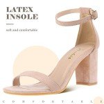 Ankis Nude Heels for Women Open Toe Ankle Strap Chunky Heel Pump Sandals Evening Dress Party Wedding Strappy Buckle Sandals Standard Size 2.75 Inches Tall Thick Heel Design