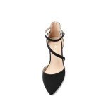 DREAM PAIRS Women's Closed Pointed Toe Low Chunky Heels Pumps Ankle Strap Wedding Business Dressy Shoes SDPU2354W Size 8, Black-Nubuck
