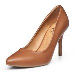 Trary Women’s High Heel Dress Pump Pointed Toe Shoe Classic Office Special Dressy Casual PU Brown07