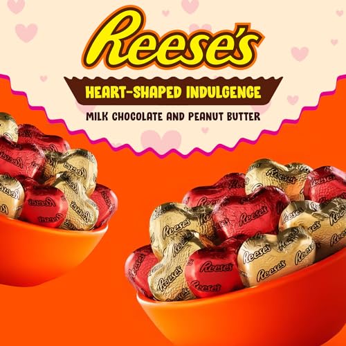 Reeces Peanut Butter Hearts Happy Mothers Day Chocolate, Milk Chocolate Peanut Butter Creme - 2 Pounds Approx 80 Hearts Gold & Red Foil Individually Wrapped Snacks - Perfect Chocolate Gift - Bulk Candy Mothers Day Chocolate Gift Box Candy Gift Basket
