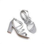 DREAM PAIRS Womens Open Toe Cross Strap High Chunky Block Dress Pump Heel Sandal, Silver/Glitter - 8.5 (Madison)