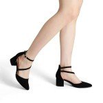 DREAM PAIRS Women's Closed Pointed Toe Low Chunky Heels Pumps Ankle Strap Wedding Business Dressy Shoes SDPU2354W Size 8, Black-Nubuck