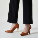 Trary Women’s High Heel Dress Pump Pointed Toe Shoe Classic Office Special Dressy Casual PU Brown07