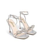 DREAM PAIRS Women's Double Bowknots Crystal Sandals Clear Slingback Heels Square Toe Shoes for Party Wedding,Size 8,SILVER,SDHS2389W