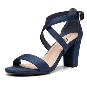 Trary Chunky Heels for Women, Strappy Sandals for Women High Heel, Open Toe Women Heels Sandals, Ankle Strap Heels Sandals, Wedding Bridesmaid Shoes, Homecoming Prom Shoes, Blue, 6 UK