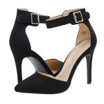 DREAM PAIRS Oppointed-Ankle Women's Pointed Toe Ankle Strap D'Orsay High Heel Stiletto Pumps Shoes,Size 8,Black/Nubuck,Oppointed-Ankle