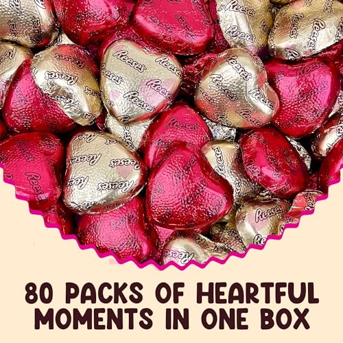 Reeces Peanut Butter Hearts Happy Mothers Day Chocolate, Milk Chocolate Peanut Butter Creme - 2 Pounds Approx 80 Hearts Gold & Red Foil Individually Wrapped Snacks - Perfect Chocolate Gift - Bulk Candy Mothers Day Chocolate Gift Box Candy Gift Basket