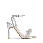 DREAM PAIRS Women's Double Bowknots Crystal Sandals Clear Slingback Heels Square Toe Shoes for Party Wedding,Size 8,SILVER,SDHS2389W