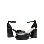 DREAM PAIRS Women's Chunky Platform High Heels Closed Toe Block Ankle Strap Dress Wedding Party Pumps Shoes,Size 8.5,Black-PU,SDPU2372W