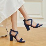 Trary Chunky Heels for Women, Strappy Sandals for Women High Heel, Open Toe Women Heels Sandals, Ankle Strap Heels Sandals, Wedding Bridesmaid Shoes, Homecoming Prom Shoes, Blue, 6 UK