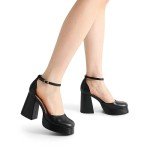 DREAM PAIRS Women's Chunky Platform High Heels Closed Toe Block Ankle Strap Dress Wedding Party Pumps Shoes,Size 8.5,Black-PU,SDPU2372W
