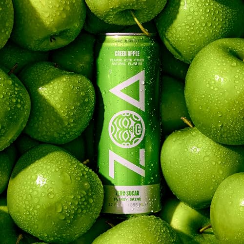 ZOA GREEN APPLE Sugar Free, Low Calorie Energy Drinks | Healthy B & C Vitamins | Electrolytes for Hydration | 160mg Caffeine from Green Tea | 12 Fl Oz Cans (12 Pack)
