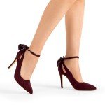 DREAM PAIRS Women's High Heels Stiletto Strappy Pointed Toe Bow Heel Pumps Sexy D'Orsay Party Wedding Dress Shoes,Size 7,Burgundy Suede,SDPU2450W