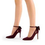 DREAM PAIRS Women's High Heels Stiletto Strappy Pointed Toe Bow Heel Pumps Sexy D'Orsay Party Wedding Dress Shoes,Size 7,Burgundy Suede,SDPU2450W