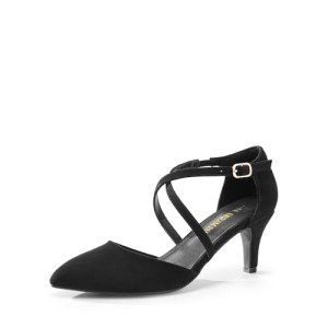 DREAM PAIRS Women's Closed Pointed Toe Dress Pumps Comfort Kitten Mid Heels Cross Strap Wedding Party Dance Shoes,Size 8,Black-Suede,SDPU2410W