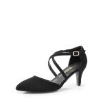 DREAM PAIRS Women's Closed Pointed Toe Dress Pumps Comfort Kitten Mid Heels Cross Strap Wedding Party Dance Shoes,Size 8,Black-Suede,SDPU2410W