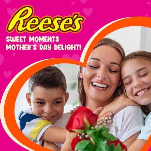 Reeces Peanut Butter Hearts Happy Mothers Day Chocolate, Milk Chocolate Peanut Butter Creme - 2 Pounds Approx 80 Hearts Gold & Red Foil Individually Wrapped Snacks - Perfect Chocolate Gift - Bulk Candy Mothers Day Chocolate Gift Box Candy Gift Basket