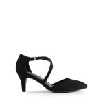 DREAM PAIRS Women's Closed Pointed Toe Dress Pumps Comfort Kitten Mid Heels Cross Strap Wedding Party Dance Shoes,Size 8,Black-Suede,SDPU2410W