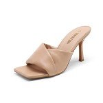 DREAM PAIRS Women’s High Stilettos Heels Mules Open Square Toe Slip On Comfort Sexy Dress Pumps Sandals Evening Party Prom Dance Shoes Nude Size 8.5 SDHS2211W