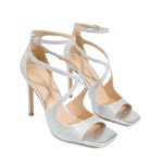 DREAM PAIRS Women's High Heels Sexy Cross Square Open Toe Strappy Dressy Sexy Stylish Stilettos Heels Sandals,Size 8.5,Silver-Glitter,SDHS2407W