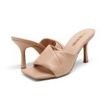 DREAM PAIRS Women’s High Stilettos Heels Mules Open Square Toe Slip On Comfort Sexy Dress Pumps Sandals Evening Party Prom Dance Shoes Nude Size 8.5 SDHS2211W