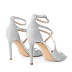 DREAM PAIRS Women's High Heels Sexy Cross Square Open Toe Strappy Dressy Sexy Stylish Stilettos Heels Sandals,Size 8.5,Silver-Glitter,SDHS2407W
