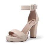 IDIFU Women's IN4 Sabrina Platform Chunky High Heels Ankle Strap Heeled Sandals Wedding Party Dress Shoes (8.5, Nude Nubuck)