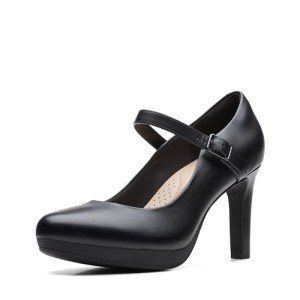 Clarks womens Ambyr Shine Pump, Black Leather, 8.5 US